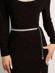1pc Elegant Shiny Metal Chain Rhinestone Decor Women's Fashion Waist Belt, Suitable For Dresses, Party & Everyday Wear, Versatile For All Seasons - Rose Gold - View 1