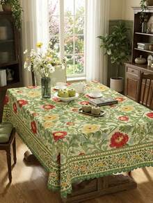 1件复古花卉桌布，牡丹、向日葵和薰衣草印花，蕾丝花边，涤纶材质，适合春季和母亲节主题装饰，防水防污，适用于厨房、餐厅、春季早午餐和母亲节派对 - 彩色 - 查看 28