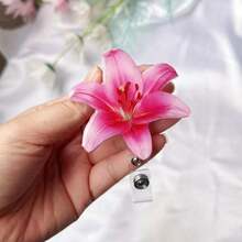 Pink Acrylic Lily Flower Rotating Retractable Badge Reel, Nurse/Doctor ID Card Holder Clip, Student Card/Lanyard Clip - 1PC - View 9
