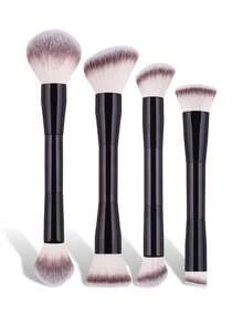 Professional Dual-Headed Makeup Brushes, Powder Brush, Blush Brush, Cosmetic Tools, Soft Fibers, Easy To Carry, Travel Brushes - Black - View 1