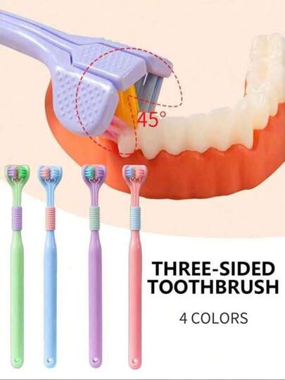 1/2/4 فرشاة أسنان ثلاثية الجوانب بزاوية 45 درجة، فرشاة أسنان لرعاية الفم بعمق 3 مرات مع كاشطة للسان، مناسبة للثيران الحساسة. التصميم بزاوية 45 درجة يمكن من تنظيف المناطق الصعبة الوصول إليها. فرشاة أسنان لزوجين والاستخدام المنزلي. عنصر ديكوري لحمامات المنزل.