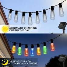 1 Pc 20/10 Bulb Fairy Outdoor String Lights, Waterproof Lamps, Vintage Bulb String - Solar-Powered LED Light String, Outdoor Decoration Lighting, 8 Modes, Suitable For Fences, Courtyards, Gardens, Dances, Weddings, Parties, Camping, Christmas Trees - String Lights - View 3