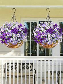 Outdoor Artificial Flower Bouquet, Realistic Outdoor Fake Flowers, UV-Resistant Silk Trumpet Flowers, Outdoor Garden Fake Flower Mix In Purple - Multicolor - View 7