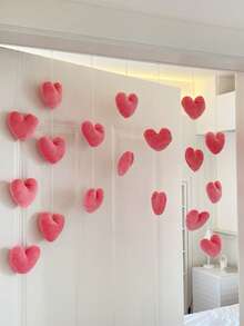 7pcs/Set 18pcs Heart-Shaped Home Decor Curtain, Featuring Heart And Star Patterns. High-Quality Wall Decor, No Drilling Required, Suitable For Girls' Theme Home Decor. Can Be Used As Wall Curtain, Home Decor, Cute Pink Heart-Shaped Curtain, Room Divider, Valentine's Day Heart Decor, Valentine's Gift, Party Supplies. - Multicolor - View 8