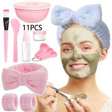 11pcs Facial Mask Beauty Tool Set, Including Bow Headband, Wristband, Mask Bowl For Women - Multicolor - View 1