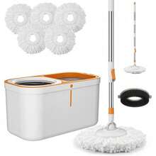 Spin Mop Bucket With Wringer System Extended Mop Handle 61"Mop And Bucket For Floors Cleaning With 5 Replacement Head Refill 1 Cleaning Brush Head - Bộ chổi lau xoay - Xem 9