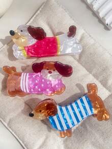 可爱腊肠犬造型发夹，亚克力动物造型发饰，适合女性和女孩，甜美卡通小狗发饰 - 彩色 - 查看 1