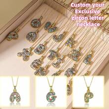 1 Pc Custom Stainless Steel Exclusive Zirconia Letter Necklace Copper Chain Necklace - Multicolor - View 2