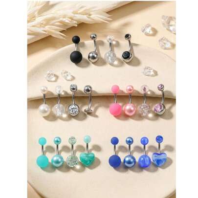 4件套 14G 肚脐环 钛合金肚脐环 女士肚脐穿孔饰品，G23 6mm 8mm 10mm 12mm Blley 肚脐穿孔饰品