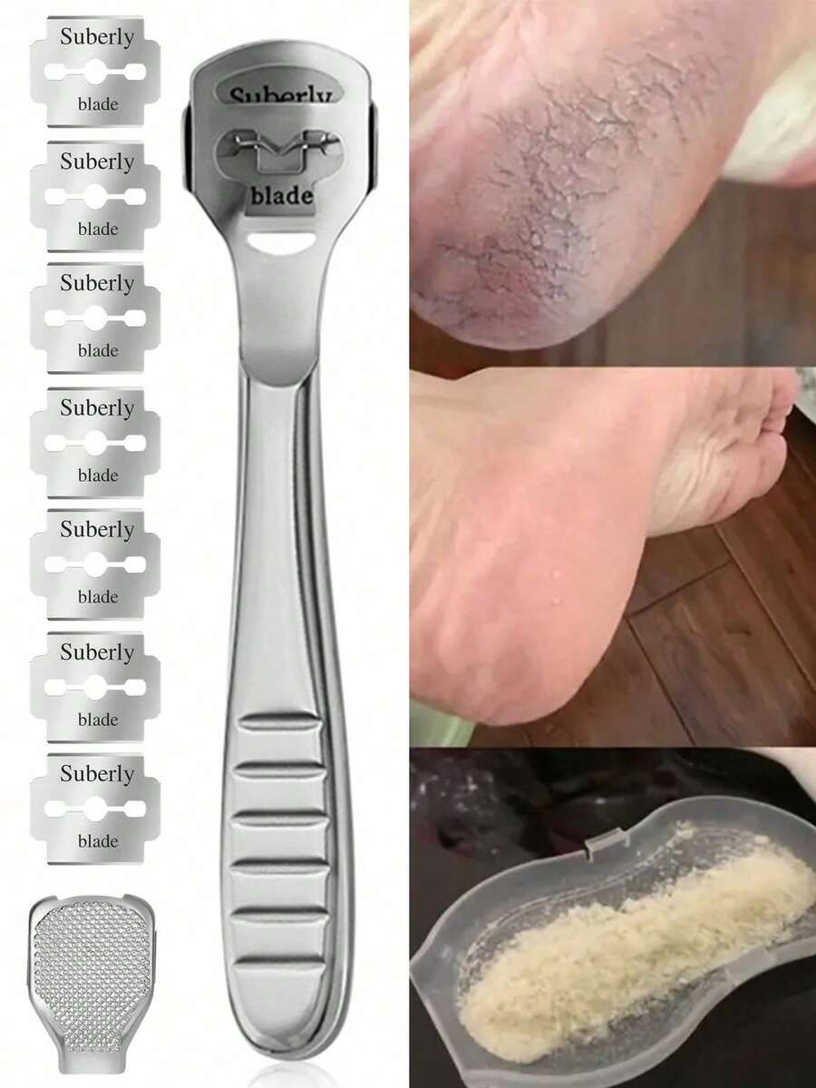 1 Set Stainless Steel Pedicure Knife Cleaning Care Pedicure Tool, Suitable For Hard Foot Pedicure Foot Scrubbing Pedicure Set, Includes 10 Replacement Scrapers - Silver - View 1