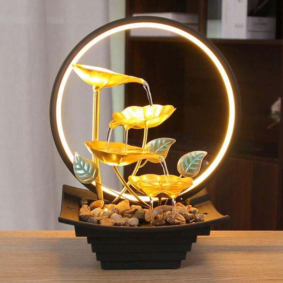 High End Durable Wrought Iron Water Crafts Ornaments, USB Powered Indoor Office Decorations, Desktop Fountain Waterfalls, Both Portable Relaxation And Humidification Functions, Flower Shaped Natural Wind, Zen Design, Suitable For Room Decoration, Valentine's Day, Christmas, Halloween, Mother's Day, Thanksgiving, Easter Day Gifts, And Birthday Housewarming Promotion Gifts. - JR015LED - Xem 1