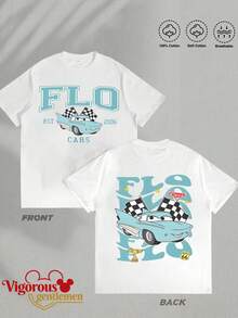 Disney Y2K Style Cars Flo Retro American Style Short Sleeve T-Shirt - 白色 - 查看 3