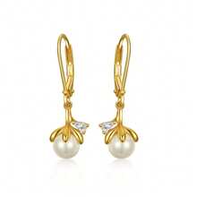 Boucles d'oreilles fleur et perle mode en argent S925, couleur or, convient pour un port quotidien - Doré - Voir 1