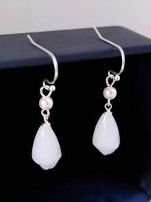 1对复古优雅耳环，简约新款中国风耳环，女士耳环，母亲节礼物 - 白色 - 查看 4