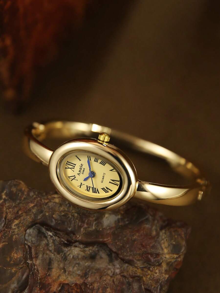 1 件女士石英表，金色手镯式设计，罗马数字表盘，优雅简约，适合日常佩戴，生日、毕业、派对礼物 - 金色 - 查看 1