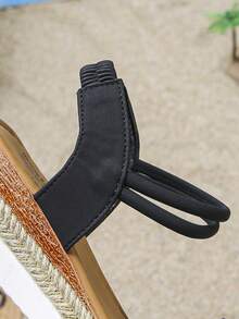 1雙女童夏季涼鞋（尺寸偏小），極簡海灘度假風編織草編兒童鞋，粗底坡跟兒童涼鞋，極簡露趾黑色蕾絲兒童高跟涼鞋 - 黑色 - 查看 5