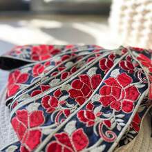2026 Nuevo lanzamiento: Cinta de gasa bordada con flores de 100 CM en colores, adecuada para hacer correas de bolsos con estilo bohemio, manualidades de joyería y talla grande - Multicolor - Ver 6