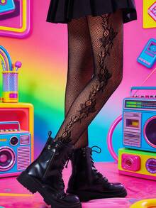 1pc Sexy Versatile Gardenia Flower Side Fishnet Stockings - Black - View 6