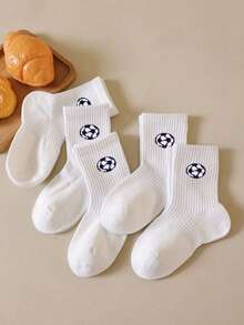 5/1 Pair Spring/Summer White Children's Crew Socks, Classic Black & White Football Sports Socks, Black & White Football Pattern Decor, Soft & Skin-Friendly, Comfortable Casual Student Sports Socks, Suitable For Student Back To School, Sports Events, Daily Wear, Gift For Holidays/Back To School/Football Matches - White - View 3