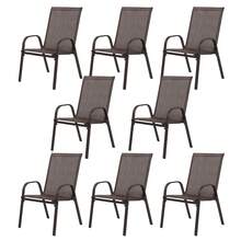 Modern Outdoor Patio Chairs Set Of 8, Outdoor Camping Chairs Feature Breathable Woven Fabric. Outdoor Courtyard Chairs, Dining Chairs And High-Back Armchairs Boast Ergonomic Design. Lightweight And Portable With Stackable Construction. Sturdy Metal Frame Ensures Durability. Suitable For Outdoor Patios, Gardens, Pools, Beaches, Balconies, And Camping.(Brown) - 棕色 - 查看 11