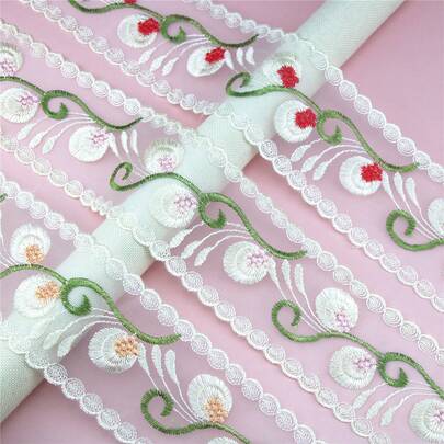 2 Sizes Transparent Mesh Floral Vine Embroidered Lace Trim, For Clothing, Bedding, Curtain, Hair Accessories, DIY Craft Decorative Material