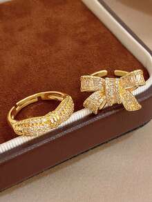 18K Gold Plated Anti-Fading Elegant Adjustable Ring Set, For Women Ladies, Gifts For Mom, For Daily Wear, Weddings, Gala, Suitable For Daily Life, Parties, Dates, Beach, Mother's Day Gift, Valentine's Day Gifts, Spring, Wedding Supplies, Summer Accessories - Multicolor - View 4