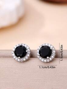 1 Pair Fashionable Minimalist Cubic Zirconia Earrings For Women, Gold/Silver Plated, Music Festival Gift, Women's Jewelry. Ramadan Distribution, Ramadan Dishes, Eid Al-Fitr Gift, Eid Al-Fitr Giveaway - LL Round Stud Earrings - View 4