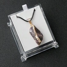 1 pieza Collar con colgante de piedra cristal natural en bruto de color asimétrico chapado, de 20~40mm, para hombres y mujeres, accesorio de joyería de cadena de suéter - collar - Ver 16