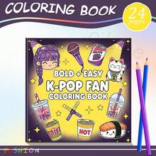 GDTME Sách tô màu dành cho fan K-Pop, bìa ánh ngọc trai, 24 trang/120g, họa tiết sống động về K-Pop và văn hóa Hàn Quốc (micro, trà sữa trân châu, mèo may mắn Maneki-Neko, ẩm thực Hàn Quốc), đường viền dày dễ tô màu, phù hợp cho fan K-Pop, thư giãn và tụ họp, đồ dùng học tập, món quà tuyệt vời cho các bé gái, mùa cưới, Ngày của Mẹ và Ngày thiếu nhi (Comfort Zone Coloring) - Sách tô màu - Xem 2