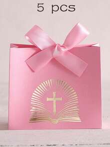 5pcs Colorful Satin Bow Decorated Elegant Wedding Candy Boxes | Joyful Wedding Guest Favor Boxes - Multicolor - View 14