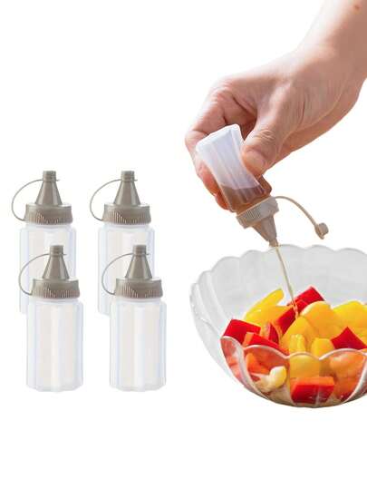 4pcs/8pcs Mini Sauce Bottles, Plastic Squeeze Seasoning Bottles, Tomato Salad Honey Squeeze Bottles, Condiment Dispenser Bottles, Suitable For Lunch, BBQ, Camping Seasoning Squeeze Bottles