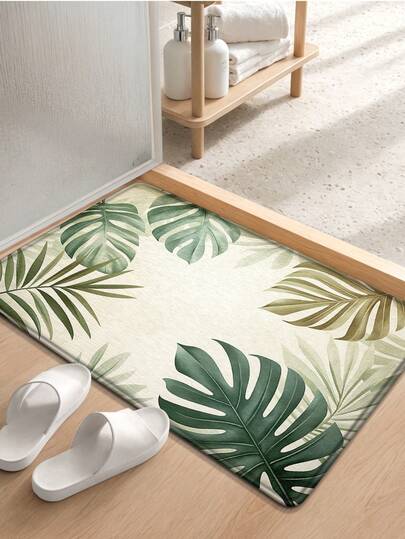 1件装叶绿色森林风格浴室地垫，适用于浴室、厨房、户外、室内、走廊、卧室、客厅，可机洗，底部防滑，易于清洁，适合卧室浴室装饰、节日浴室装饰、房间装饰、户外装饰，地毯垫