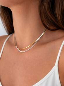1pc 925 Sterling Silver Fishbone Chain Necklace, Minimalist Snake Bone Style Delicate Necklace For Women - Chain - View 4