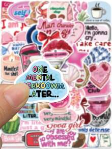 50张粉色涂鸦励志女性贴纸，适用于笔记本电脑、剪贴簿、行李箱、滑板、头盔等，卡通美学风格，创意礼物，剪贴簿用品，文具，趣味贴纸，Kindle适用 - A - 查看 6