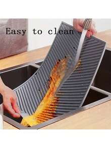 1pc Silicone Dish Drying Mat, Foldable Dish Drainer Pad, Large Drainage Mat, Heat Resistant Pot Holder, Dishwasher Trivet, Kitchen Accessories - Grey - View 9