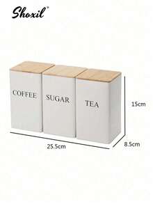 shoxil 3PCS/Set Square Coffee Storage Can, Coffee Bean Canister, Tea Canister, Sugar Canister, Bamboo Lid & Iron Body Container, For Coffee Beans, Tea Leaves, Snacks, Home Kitchens, Coffee Shops, Pantry Organization, Gift Giving - Multicolor - View 9