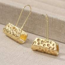 Vintage Handmade Hammered Copper Mini Hoop Earrings - Yellow - View 4