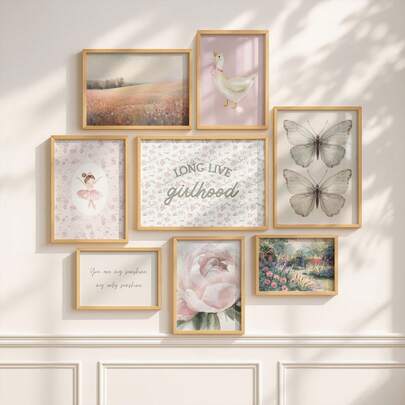 Tranh treo tường phong cách Cottagecore cho phòng trẻ em: "Long Live Girlhood" (Tuổi thơ trường tồn) với họa tiết hoa hồng, vũ công ba lê, vịt, bướm, khu vườn, tranh in trên vải canvas, poster "You Are My Sunshine" (Bạn là ánh nắng của tôi), trang trí tường cho phòng ngủ, phòng chơi của trẻ em theo phong cách thẩm mỹ, quà tặng cho lễ tắm em bé và bé gái (không khung).