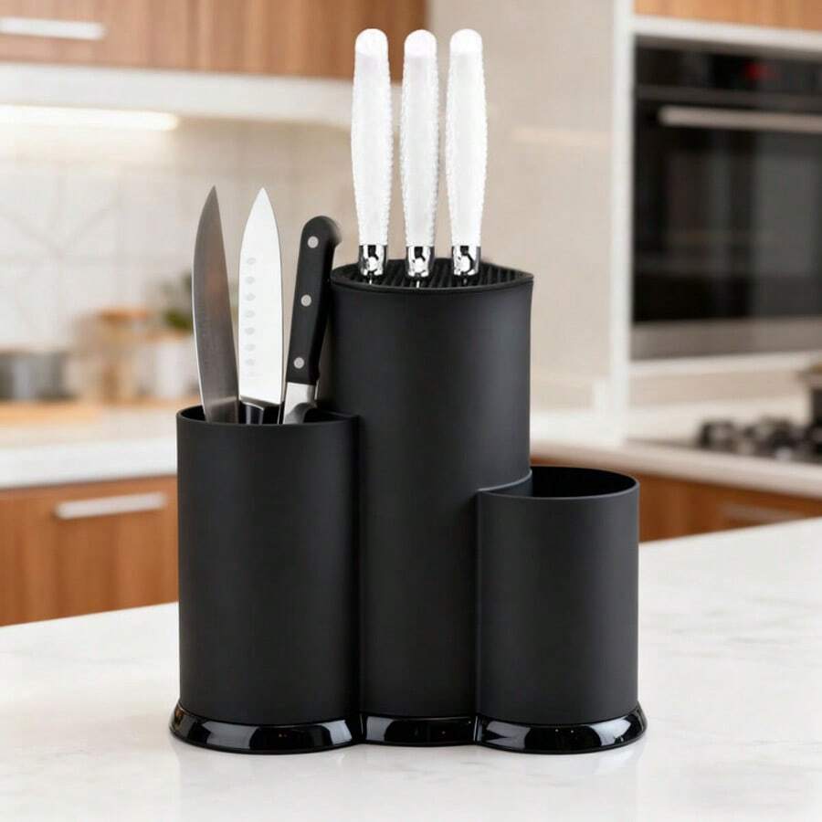 Knife Block Holder Universal Knife Block Oval Knife Block Stand Rack Black - View 1
