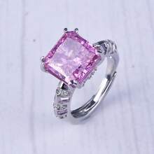 Fashionable Luxury Versatile Ice Flower Cubic Zirconia Plated White Gold Ring, Suitable For Wedding, Party And Jewelry - Pink - View 3