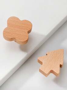 2个木质抽屉拉手，树形和四叶草造型橱柜把手 - 櫸木 - 查看 1