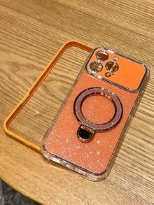 Luxury Glitter Large Window Camera Protection Bracket Soft Phone Case Compatible With IPhone 17 Pro Max 17 Pro 17 16 Pro Max 16 Pro 16 15 Pro Max 15 Pro 15 14 Pro Max 14 Pro 14 13 Pro Max 13 Pro 13 12 Pro Max 12 Pro 12 Stylihs Woman Girl Blingbling Shockproof Bumper Back Cover - Orange - View 6