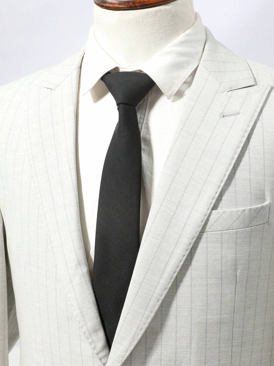 1pc Men's Fashionable Smooth Suit Fabric Solid Black Necktie, Suitable For Suits, Business, School, Commuting And Outings - Black - View 1