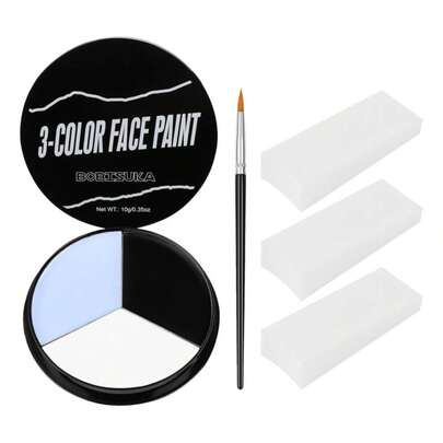 BOBISUKA White Black Grey Face Body Paint + 3PC Sponge + Brush, Colored Eye Black For Baseball Softball Sport Games, Face Painting Kit For Halloween Skeleton Skull, Clown Cosplay, Costume, SFX Special