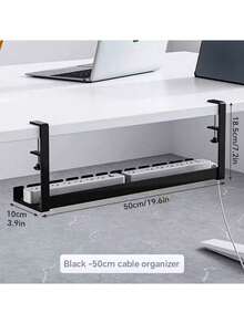 Under Desk Cable Management Tray, No Drilling Required, Metal Wire Cable Organizer Tray With Clips For Installation Under Desk, 3-Slot Cable Tray With Desk Cable Management And Organizer, Suitable For Home Office Standing Desks - Black - View 9