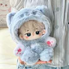 20厘米毛绒可爱动物蓝色小猫娃娃服装系列连帽连体衣娃娃冬季服装 - 彩色 - 查看 2