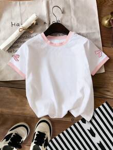 Áo thun nữ tuổi teen màu hồng in hình nơ, chất liệu mềm mại, thoải mái cho mùa hè. - Hồng - Xem 2
