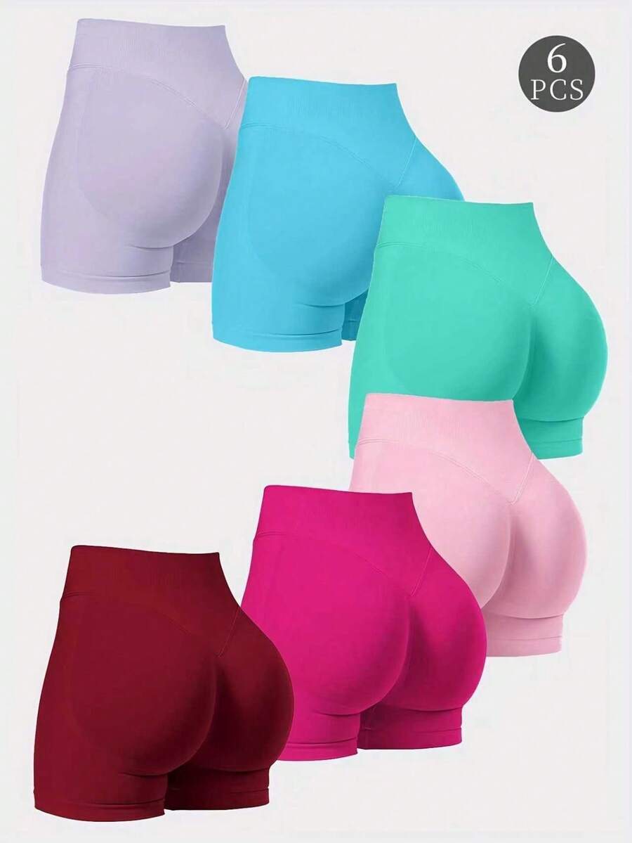 6pcs/Set Women's Outdoor Sports Shorts, Suitable For Daily Yoga And Workout, Multi-Color Set - Multicolor - View 1