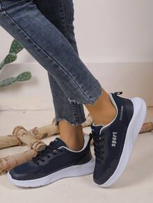 Stylish Unisex Breathable Mesh Sneakers | Lace-Up Closure | Lightweight Comfortable Casual Daily Walking Shoes (White/Black/Navy) - 藏蓝色 - 查看 4