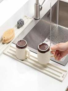 1/2 tấm lót phơi dụng cụ nhà bếp bằng silicon - Có giá để nắp đậy có rãnh, tấm lót chống trượt để bàn, có thể đựng thìa, nắp và bát đĩa, giá đỡ thìa đa năng, bền và dễ vệ sinh, giúp sắp xếp nhà bếp | Đồ dùng nhà bếp hiện đại | Silicon bền, tấm lót phơi bát đĩa, tấm lót phơi để bàn, tấm lót mặt bàn bếp, tấm lót phơi để bàn bếp - Nhiều màu - Xem 6